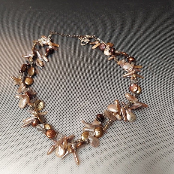 PEARLS FOR 2025 Beautiful Boho pearls twisted necklace whites creams beige brown - Picture 3 of 4